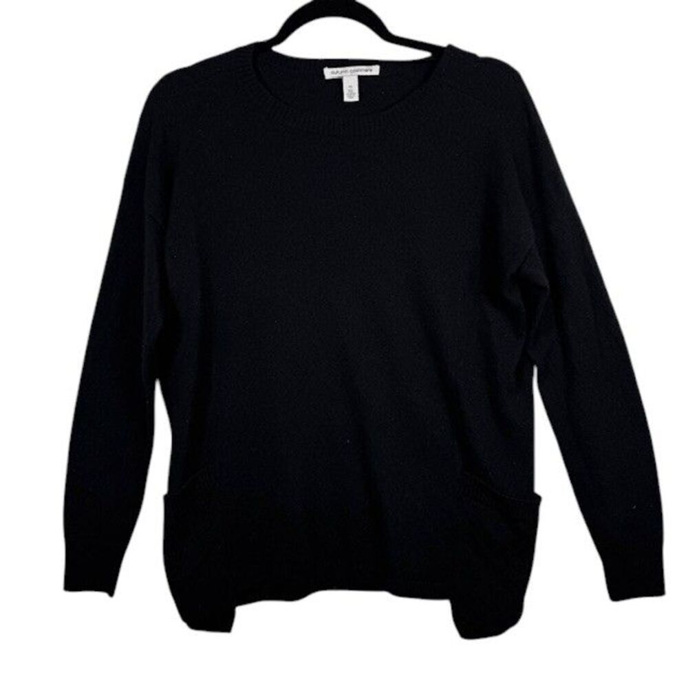 Autumn Cashmere Black Sweater with Side Pockets Round Neck Oversized XS